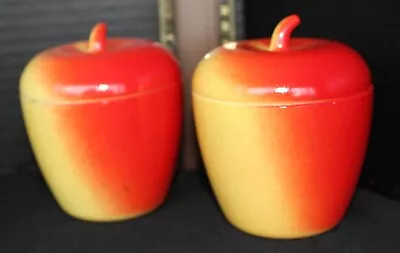 Pair Of Vintage Hazel Atlas Milk Glass Red Apple Jam Jelly Jar & Lid Red /Yellow • $25