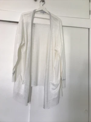 £3.50 • Buy Womens White Linen Next Cardigan With Silver Trim Size 18