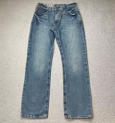 Ariat M4 Low Rise Boot Cut Distressed Jeans Western Workwear Medium Wash 33x34 • $29.99