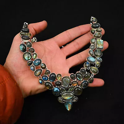 Labradorite Gemstone 925 Sterling Silver Jewelry Gift Necklace 18  E250 • $20.66