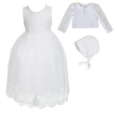 £29.99 • Buy Baby Girls White Lace Christening Gown Bolero With Bonnet 0 3 6 9 12 18 Months