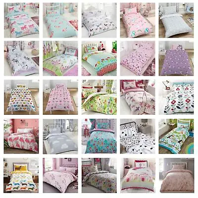 £11.85 • Buy Kids Girls Single Duvet Cover Set Bedding Unicorn Stars Flamingo Emoji Rainbow