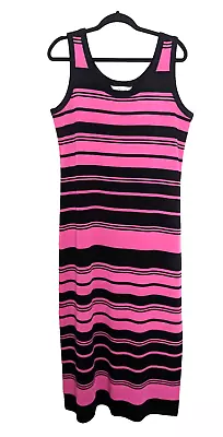 Exclusively Misook Dress Size L XL Midi Maxi Sleeveless Stretch Knit Pink Black • $49.88