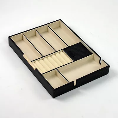 Stylish Black Carbon Fibre Finish Wooden Valet Tray / Organiser For Men Or Women • £37.95