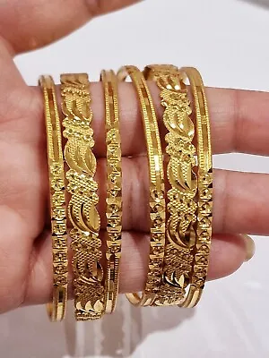  Indian Gold Plated Bangles Kada Set Asian Wedding Jewellery Bangles Size 2.4 • £8.98