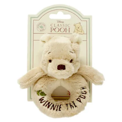 Disney Winnie The Classic Pooh Ring Rattle Hundred Acre Wood Soft Plush Baby • £11.09