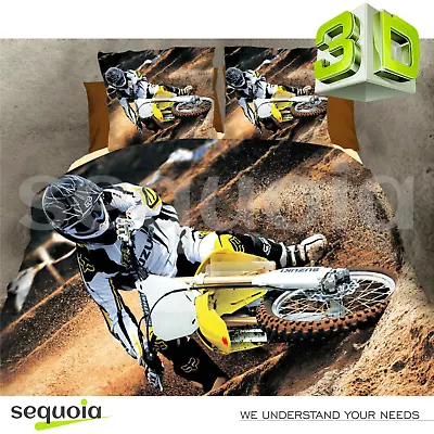 £28 • Buy 3D Bedding Set Duvet Quilt Cover Motocross Single Double 100% Cotton + Gift Box