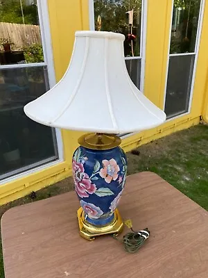 Vintage Hand Painted Embossed Porcelain Oriental Vase Type Lamp Vibrant Colors • $69