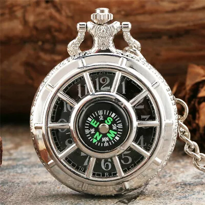 Mens Pocket Watches With Compass Case Unique Design Half Hunter Birthday Gifts • £5.51