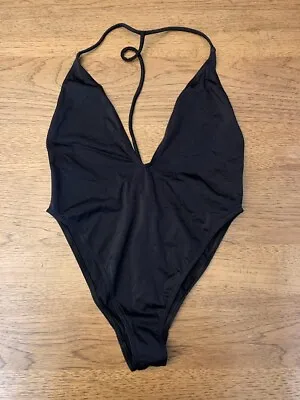 ASOS Black Solid SIZE US 4 T Back High Leg Plunge  One Piece Swimsuit New • $13.99