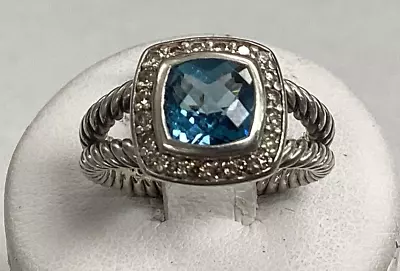 David Yurman Petite Albion Ring With Blue Topaz And Diamonds Size 5 • $100