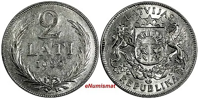 Latvia Silver 1926 2 Lati 2 Years Type AUNC KM# 8 (18 147) • $20
