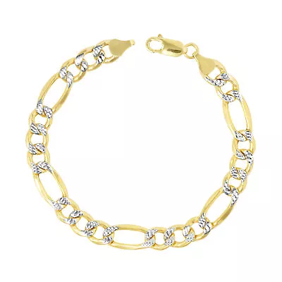 10K Yellow Gold Mens Solid 8.5mm Diamond Cut Pave Figaro Chain Bracelet 8.5  • $647.99