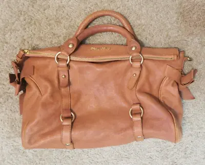 $99.99 • Buy Miu Miu Vitello Lux Bow Brown Leather Handbag Purse