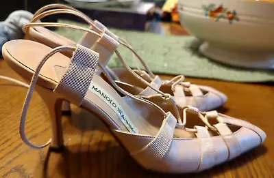 Manolo Blahnik  Wrap Around Straps Heels Shoes  Blush Size 38 • $195