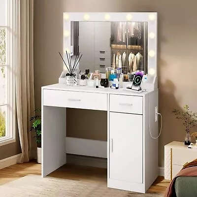 Vanity Desk With Lighted Mirror & Power Outlet White Makeup Vanity Desk 06 • $189.99