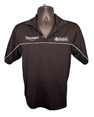 Triumph Motorcycles Button Pit Garage Work Shirt Mens S Spell Out Logo Patch SS • $34.99