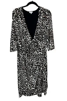 Kiyonna Faux Wrap Leopard Print Dress Size 18 Ciara Cinch Dress Stretch Vneck • $35.99