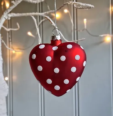 £5.99 • Buy 2022 Gisela Graham Matt Red Vintage Heart Polka Dot Spotty Christmas Bauble