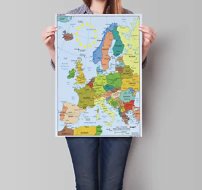 Laminated Europe Maps Poster Wall Art  A1 A2 A4 • £2.99