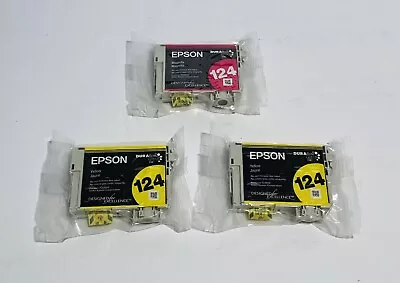 Lot Of 3 Epson 124 Ink Cartridges 1 Magenta 2 Yellow Ink Cartridges Genuine • $11.88