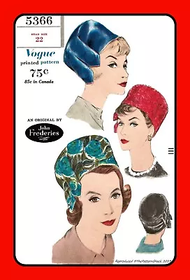 Pillbox HAT Turban By John Frederics Vogue 5366 Vintage 1960'S Sewing Pattern • $6.50