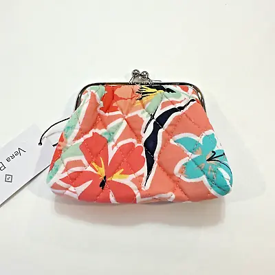 NWT Vera Bradley Kiss Coin Purse Rain Forest Lily Coral NEW Pouch Floral Lock • $16.99