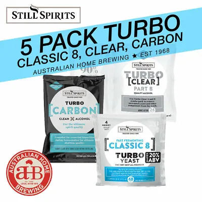 5 Pack Still Spirits Classic 8 Turbo Yeast Turbo Carbon Turbo Clear Home Brew • $98.90