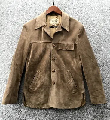 Fieldmaster VTG Vintage Men's Long Sleeve Suede Leather Car Coat Jacket 38 Reg • $145