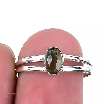 Natural Moldavite Faceted Gemstone Statement Green Ring Size 8 925 Silver • $16.99