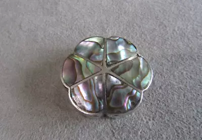ELM Vintage Sterling Silver Abalone Flower Pill Box Mexico • $35