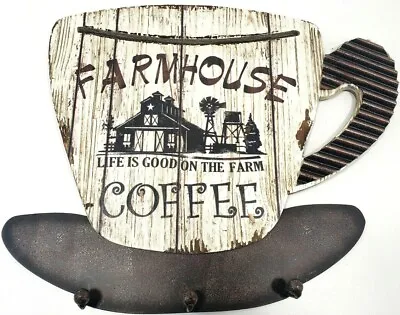 3 Hook Farmhouse Coffee Mug Wall Rack Kitchen Decor Utensil Accessories Hanger  • £28.92