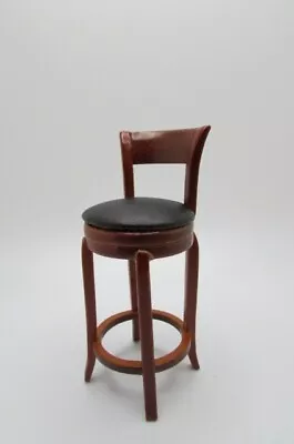 Dollhouse Miniature Wood Padded Seat Bar Stool With Back Walnut T6266 • $8.99