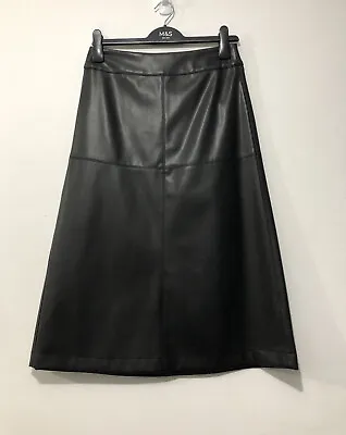 Marks And Spencer M&S Faux Leather A- Line Skirt UK 10 Black • £21.99