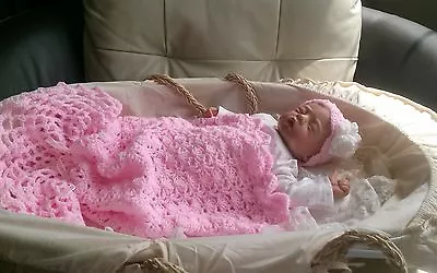 Hand Crochet Baby Reborn Doll Cocoon/Papoose/Snuggle Sack & Hat • £16