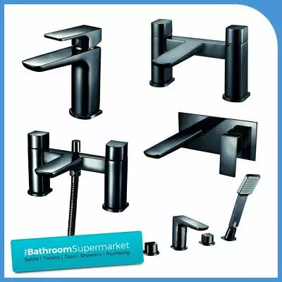 Modern Black Bathroom Taps Basin Bath Taps Wastes Wall Mounted Taps • £125