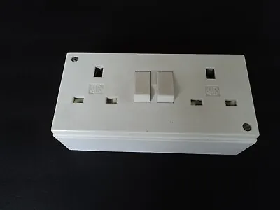 Vintage MK 13 Amp Switched Double Socket.  MK Pattress .  1970s ?  Excellent. • £4