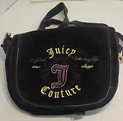 $34.99 • Buy Juicy Couture Black Rhinestone Velour Crossbody Shoulder Bag Velvet Vintage