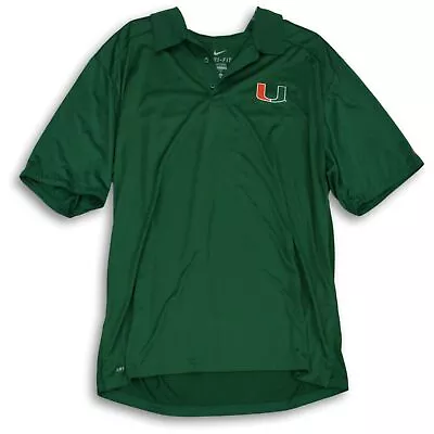 Nike Mens Green University Of Miami Hurricanes Dri-Fit NCAA Polo Shirt Size XL • $22.74