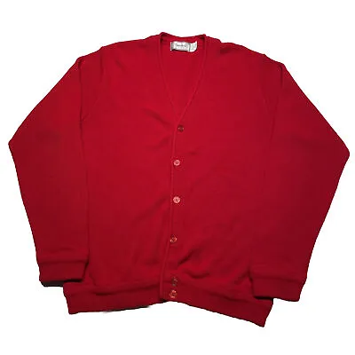 Vintage 80s Red Cardigan Sweater Men’s Medium Hipster Grunge Button Up USA Made • $24.99