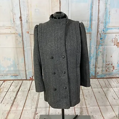 Pea Coat Herringbone Pattern Womens Double Breasted Wool Pockets Lined  Sz M • $15