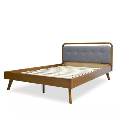 Mid Century Modern Demi Grey Fabric Queen Platform Bed • $695.99