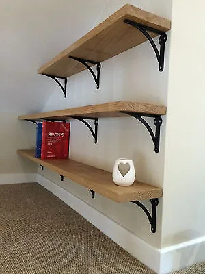 Solid Oak Floating Shelf Wooden Shelf Free Concealed Brackets Cut To Measure • £58