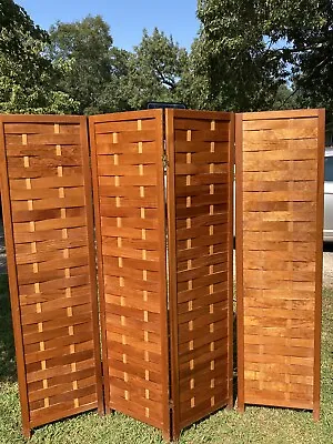 1960's Mid-Century Modern Woven Wood 4 Panel Room Divider • $1100