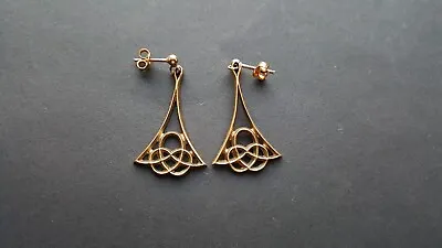 9ct Yellow Gold Scottish Ola Gorie Celtic Design Drop/dangle Earrings • £265