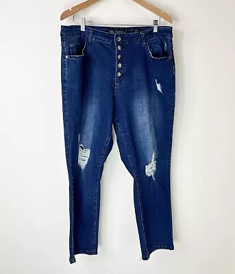 City Chic Womens Blue Crop Jeans Plus Size 14 Harley High Rise Jeans Crop Denim • $25