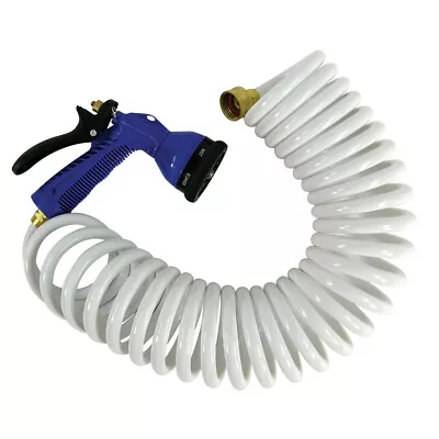 Whitecap 15' White Coiled Hose W/Adjustable Nozzle • $40.97