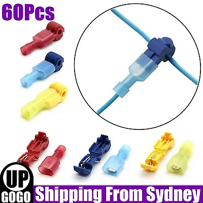 60Pcs T-Tap Electrical Wire Crimp Terminals Quick Splice Cable Connectors Kit AU • $6.94