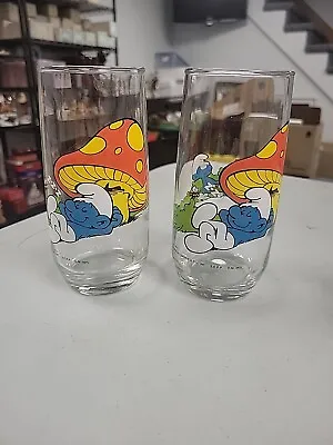 Two Vintage Smurfs Glasses Lazy Smurf 1982 • $14.99