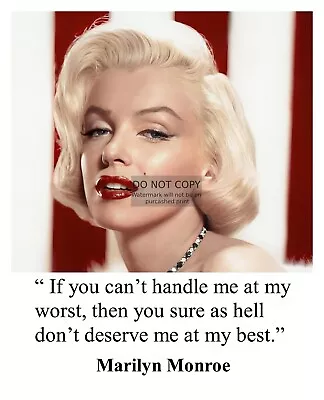 Marylin Monroe  Can't Handle Me At My Worst  Celebrity Quote 8x10 Color Photo • $8.49